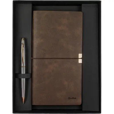 SCRİKSS SD700-C2-A TOLEDO PREMIUM DEFTER C7 KAHVERENGİ & KNIGHT 88 GOLD KROM TÜKENMEZ KALEM SETİ